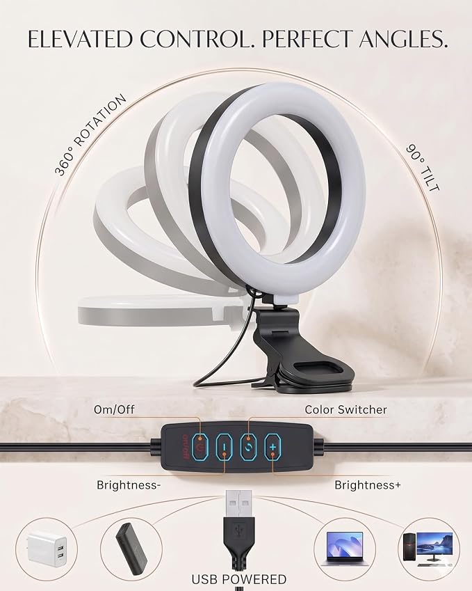 Ring Light for Computer Video Conference - Webcam Light for Monitor Clip On Remote Working Distance Learning Zoom Call Self Broadcasting and Live Streaming Influencer Light Laptop Video Conferencing - Image 6