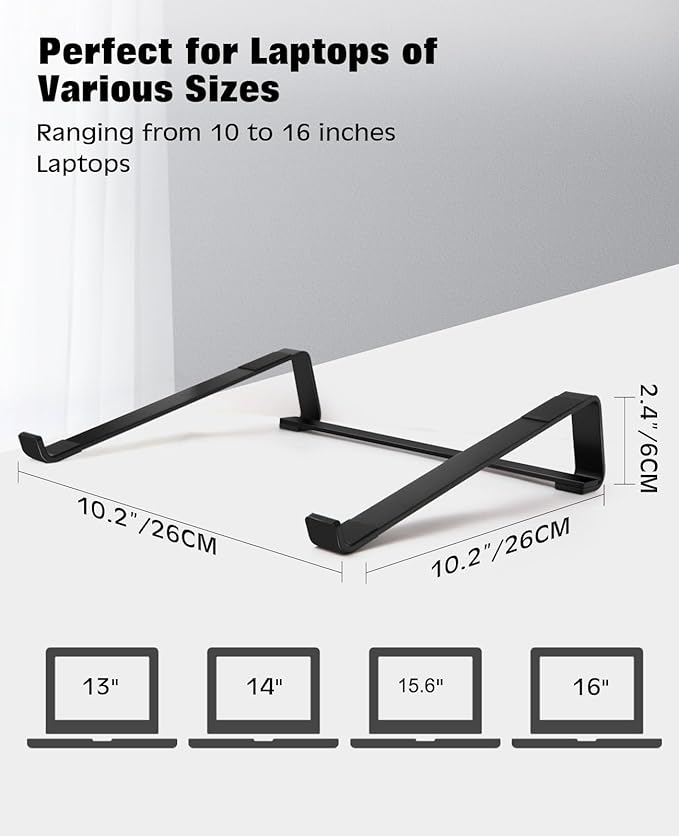 Thibault Aluminum Laptop Stand for Desk - Cooling Ergonomic Design - Fits MacBook Air Pro/DELL/HP/Lenovo/ThinkPad/Alienware - 13/14/15.6/16 -Easy Assembly- Ventilated Laptop Stand for Optimal Airflow - Image 4
