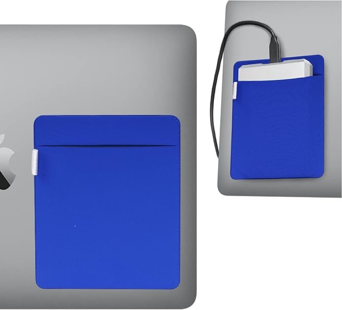 RIVEENY Portable Hard Drive Sleeve for Laptop, Adhesive Pouch for Laptop, Compatible with External Portable SSD, USB Cable Battery Pack, Wireless Mouse, Cables, Earphones (Blue) - Image 2