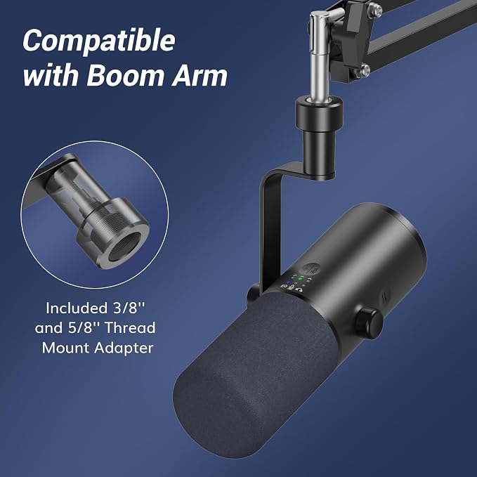 TONOR Dynamic Podcast Microphone for Studio, Cardioid XLR/USB Mic, AI Noise Cancellation, Tap Mute, 3.5mm Headphone Jack for Monitoring, Volume Control, Microfono with Desktop Stand, Black, TD510 AIR - Image 8