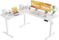 Agilestic L Shaped Electric Standing Desk Adjustable Height, 59 Inch, White | Electric Height Adjustable, Spacious Corner Desktop, Sturdy Steel Frame, Memory Presets, 176 lbs, Splice Board by Agilestic