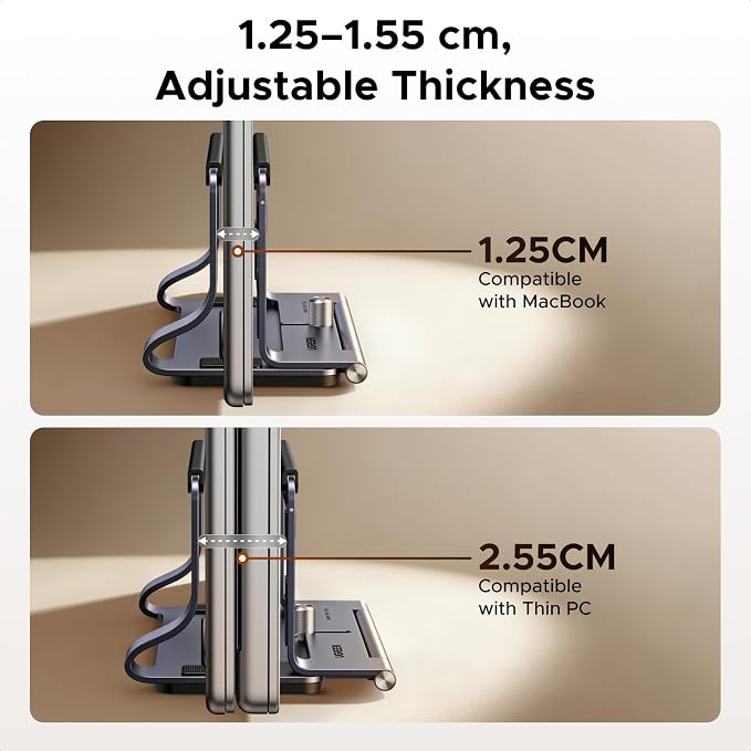 UGREEN 2-in-1 Laptop Stand for Desk, Horizental & Virtical Laptop Holder | Durable Aluminum Stand for Stability with Silicone Protection, Fits 13-16.2 inch Laptops and Tablets, Grey - Image 6
