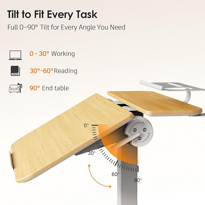 ROMOON Rolling Standing Desk with Wheels, Sit-Stand Portable Laptop Cart | Height Adjustable Mobile Desk with Tilt Top, Storage, 24" Computer Table for Home Office, Bedroom, Small Spaces, Natural Oak - Image 5