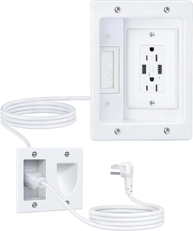 FORGING MOUNT Cord Hider for Wall Mount TV with AC Outlets, 2X USB-A Ports | in-Wall Cable Management Kit, Includes 6ft Extension Cord, Drywall Hole Saw Attachment, Drill Templates by FORGINGMOUNT