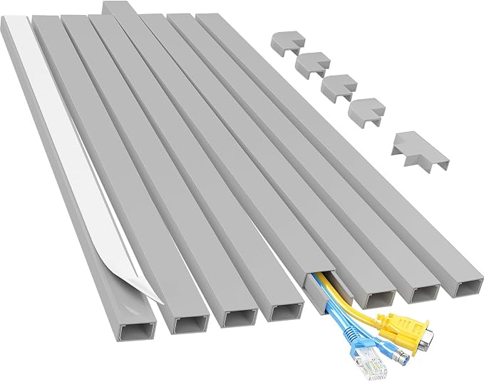 Yecaye Cord Covers for Wires on Wall, 113in, W0.95in H0.55in, Grey | TV Cord Hider, Medium Cord Organizer for 2-3 Wires, Cable Management Kit, Easy Install by Yecaye