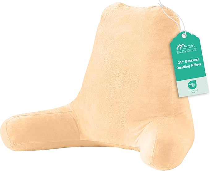 Sasttie Reading Pillow for Bed, Back Pillow for Sitting Up, Camel | 25" Backrest Support Cushion for Couch, Sofa, and Floor, Dorm Essentials, OEKO-TEX, Adjustable Down Alternative Fill by SASTTIE