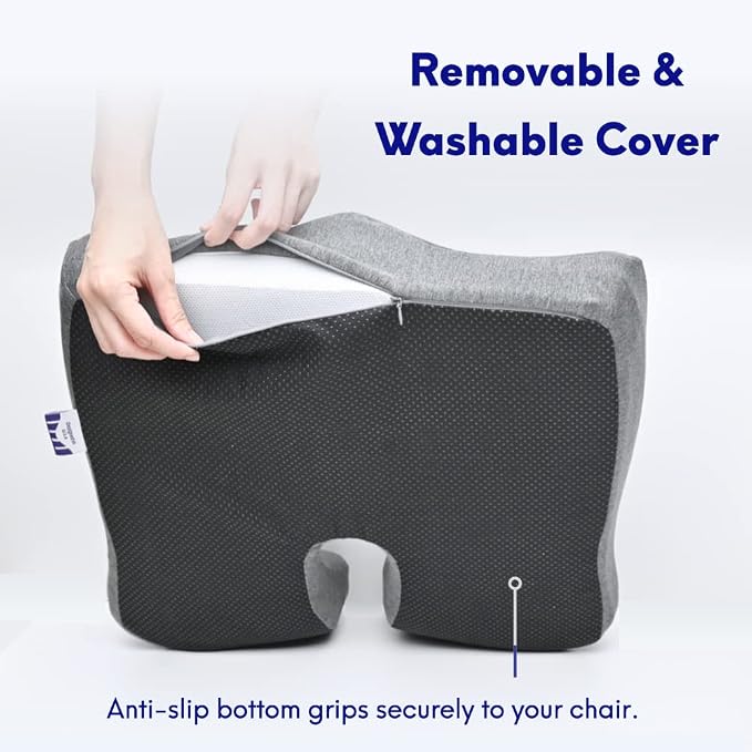 C CUSHION LAB Patented Pressure Relief Seat Cushion for Long Sitting Hours on Office/Home Chair, Car, Wheelchair - Extra-Dense Memory Foam for Hip, Tailbone, Coccyx, Sciatica - Light Grey - Image 7