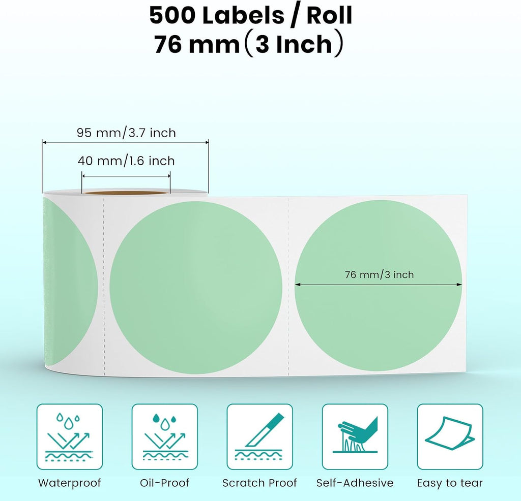 Green Round Thermal Labels 3 Inch Waterproof Vinyl Stickers 500 PCS - Image 2