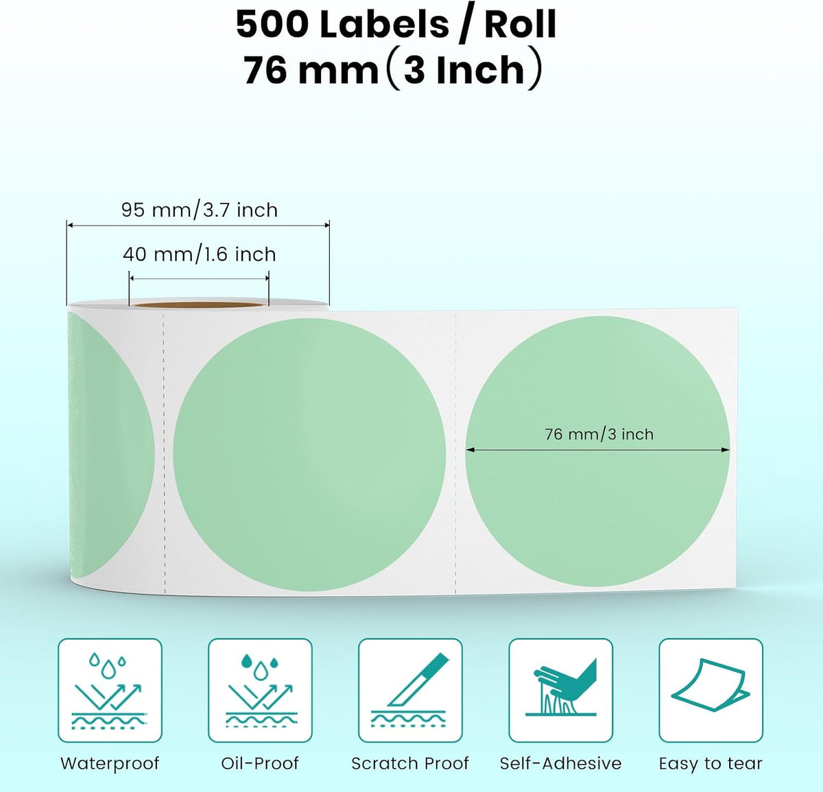 Green Round Thermal Labels 3 Inch Waterproof Vinyl Stickers 500 PCS - Image 2