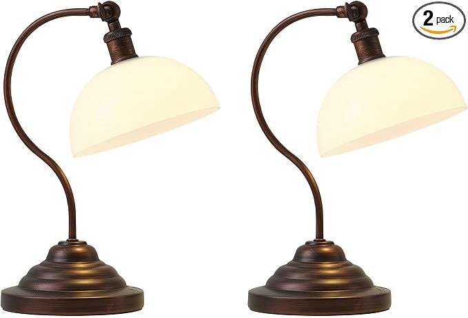 KARTOOSH Cordless LED Table Lamp Set of 2, Battery Operated Desk Lamps with Swing Arm & Plastic Shade, Vintage Small Rechargeable Dimmable Light for Bedroom, Living Room, Nightstand, Oil Rubbed Bronze by KARTOOSH