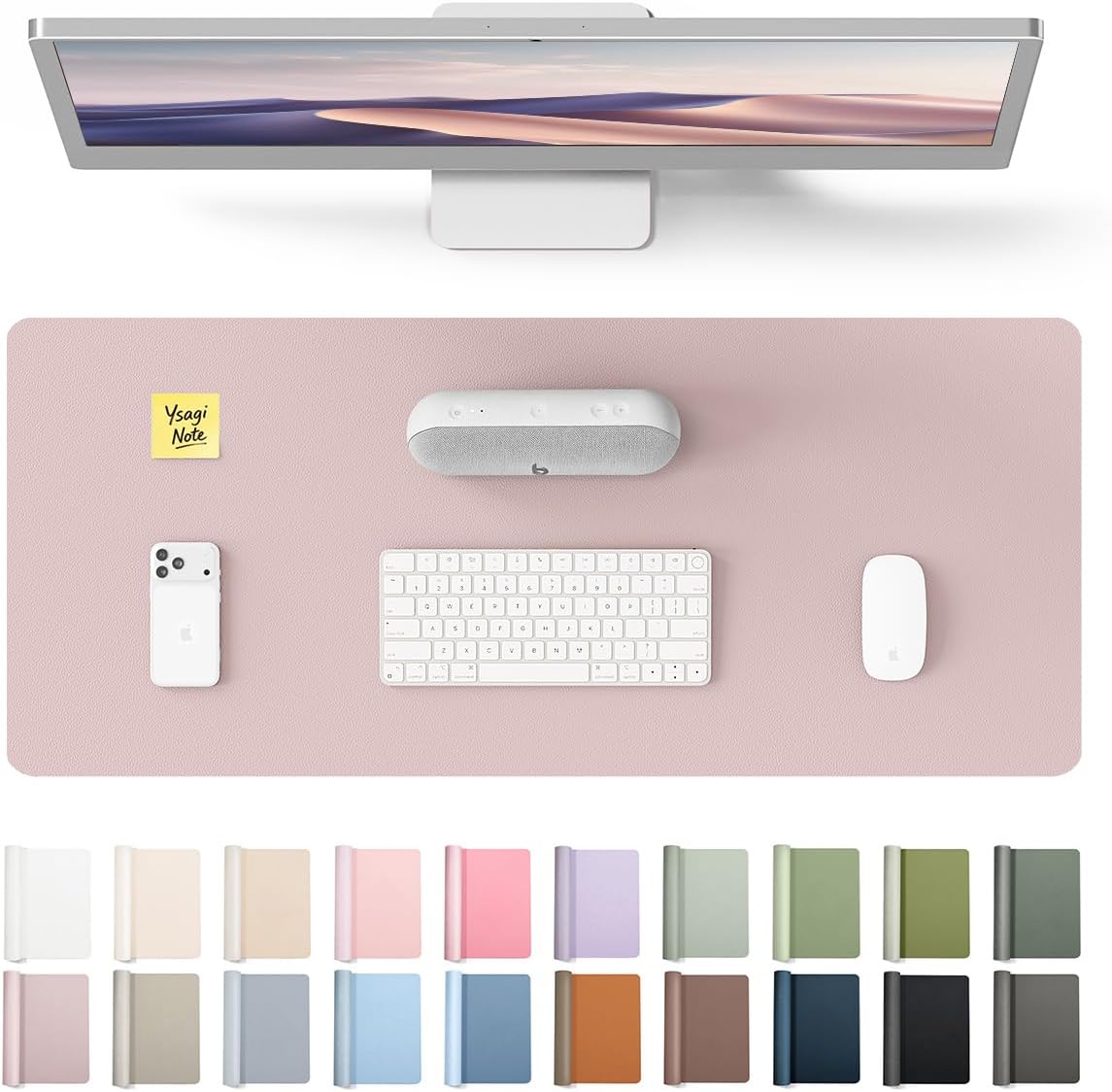 YSAGi Leather Desk Pad Protector, Office Desk Mat, Large Mouse Pad, Non-Slip PU Leather Desk Blotter, Laptop Desk Pad, Waterproof Desk Writing Pad for Office and Home (Grayish Lavender, 23.6" x 13.8") by YSAGi