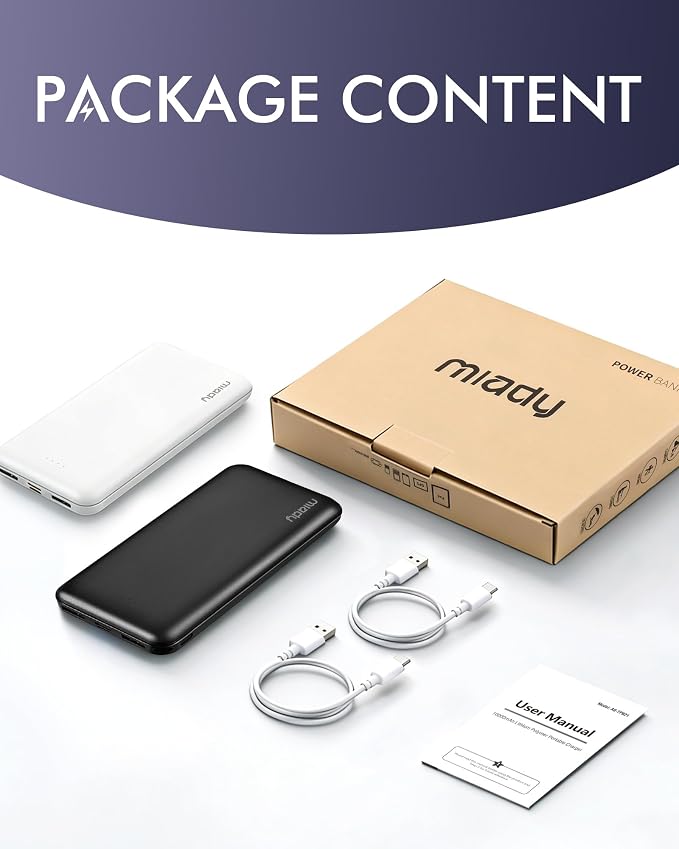 Miady 2-Pack Portable Charger, Slim 10000mAh Power Bank Travel Battery Pack | Dual USB丨3 Outputs 2 Inputs丨for Backpack Travel Camping丨Slim丨Compatible with iPhone Android etc丨Flight-Safe丨37Wh丨Green+Purple - Image 8