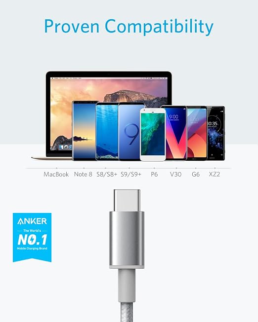 Anker USB A to USB C Cable, USB to USB C Cable (2-Pack, 6 ft, Silver) | For iPhone 17 Series, Samsung Galaxy S10 / S10+, LG V30, Beats Fit Pro, and More - Image 2