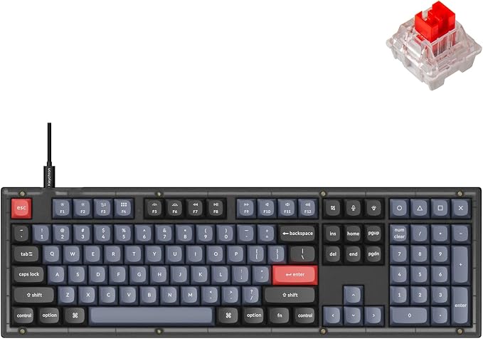 Keychron V6 Wired Custom Mechanical Keyboard, Full-Size QMK/VIA Programmable Macro with Hot-swappable Keychron K Pro Red Switch Compatible with Mac Windows Linux (Frosted Black-Translucent) | QMK Programmable with Hot-swappable Keychron Red Switch Comp... by Keychron