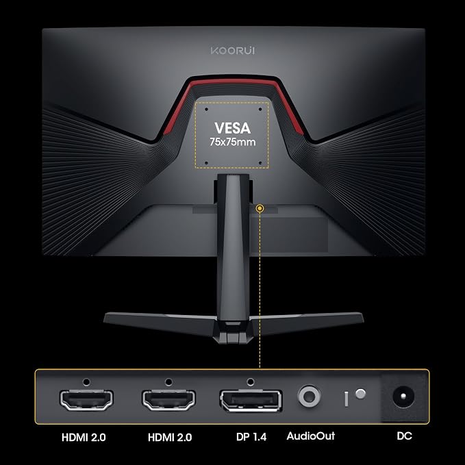 KOORUI 25 inch Curved Gaming Monitor 240Hz FHD 1080P, 1500R 1ms Display | Adaptive Sync, 90% DCI-P3, Eye Care, HDMI×2 and DP, VESA Mount, Tilt, FPS Gaming, Esports Players, Competitive Gaming - Image 12