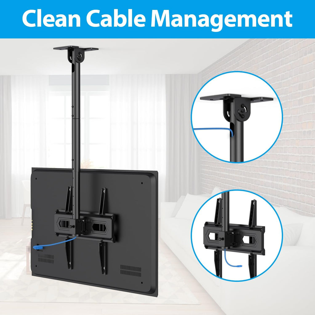 Ceiling TV Mount for 26-65 inch Flat Screen Displays, Adjustable Ceiling TV Bracket Fits Most LCD LED OLED TVs, 14.96Inch Single Extended Mounting Pole, Holds up to 110lbs, Max VESA 400x400mm - Image 5