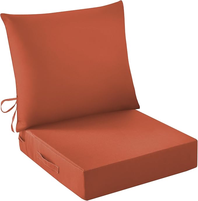 IASEAHK Outdoor Seat Cushion Set, Waterproof & Fade Resistant Patio Chair Cushions, Outdoors Cushion for Patio Furniture, 24 x 24 x 5.75 Inch, Outdoor Couch Cushions with Handle and Ties, Spice by IASEAHK
