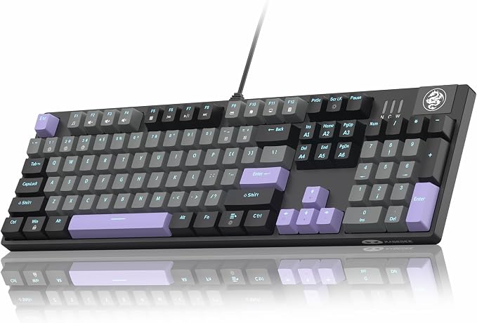 MageGee MK-Storm Mechanical Gaming Keyboard, 104 Keys Wired Light Up Keyboard with Linear Red Switch, Ice Blue Backlit, Double-Shot Keycaps, N-Key Rollover for Laptop, Desktop, PC (Twilight Purple) by MageGee
