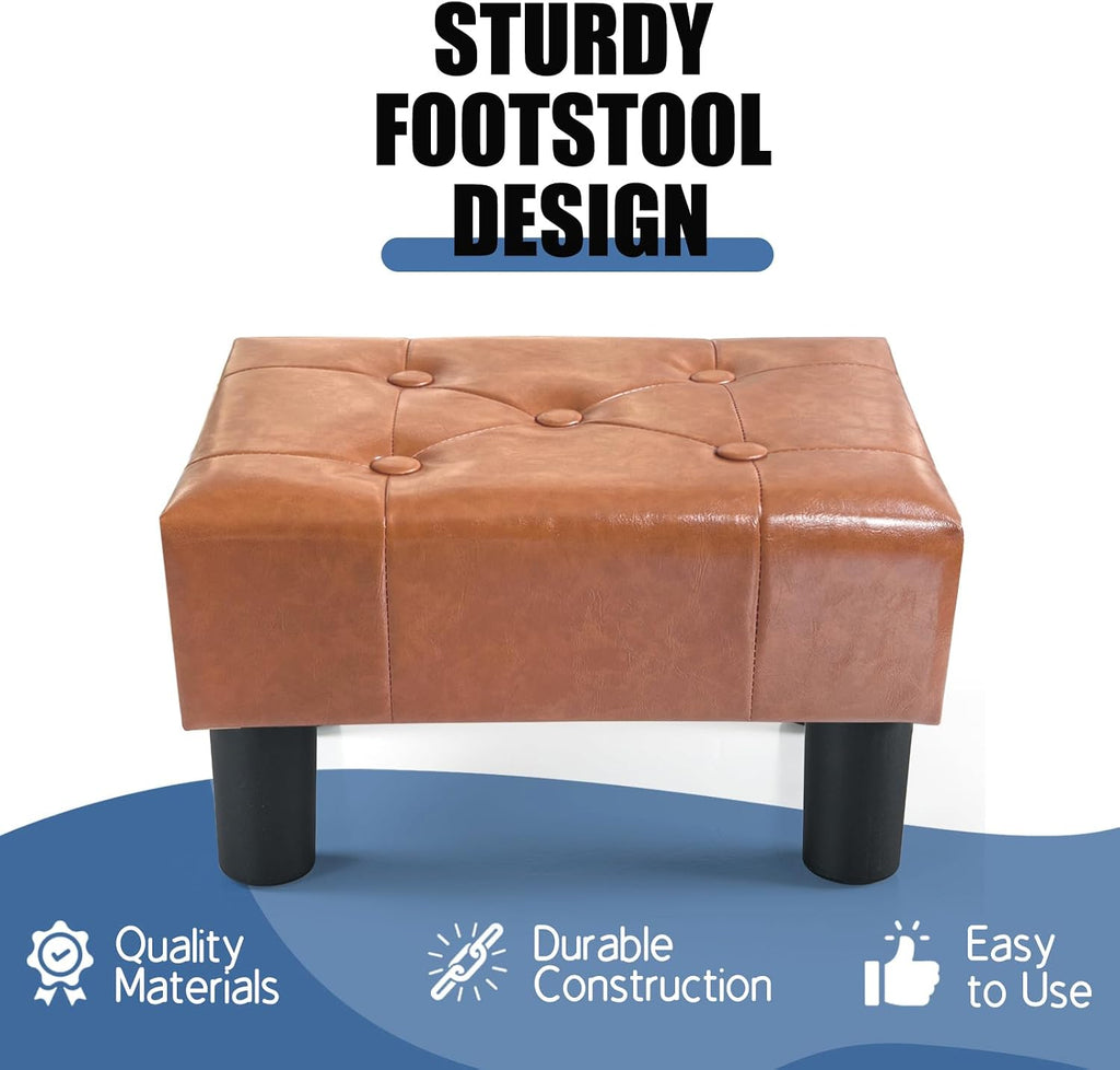 BRIAN & DANY Small Foot Stool, Leather Foot Stools with Legs, Stable Small Footstool for Living Room, Light Brown - Image 4