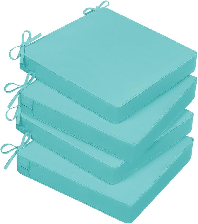 Basic Beyond Outdoor Chair Cushions for Patio Furniture, Waterproof Outdoor Seat Cushions Set of 4 19 x 19, Patio Chair Cushions Set of 4 with Ties and Handle, Teal by BasicBeyond