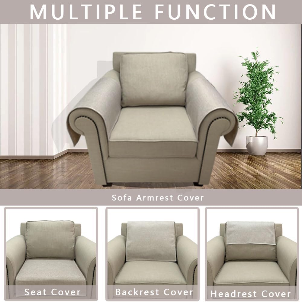 Couch Arm Covers, Anti-Slip Sofa Armrest Cover for Recliner, 2pc Washable Sofa Arm Covers, Dogs Cats Pet Scratch Proof Couch Arm Protectors, Tan, 24x28inch - Image 4