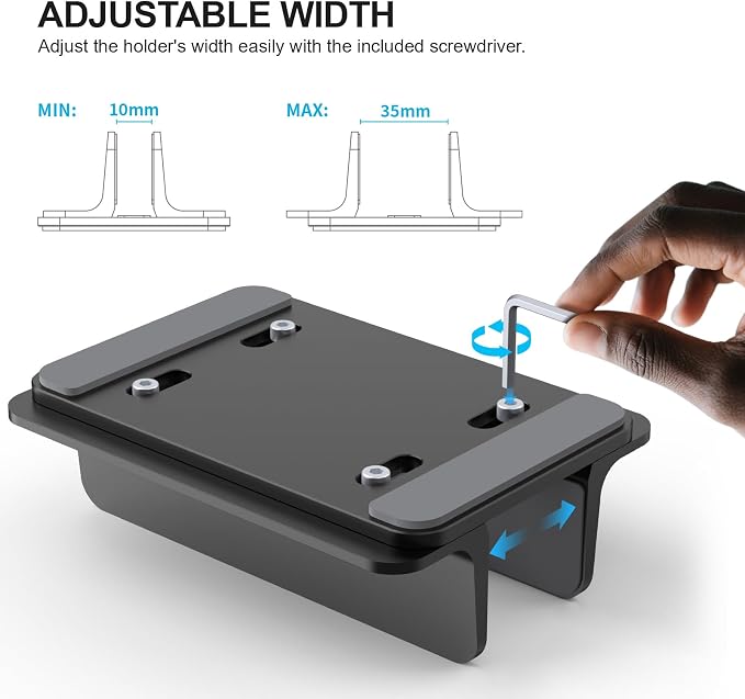 YICOSUN Aluminum Vertical Laptop Stand for Desk - Adjustable Width Dock for MacBook, Surface, Samsung, HP, Dell up to 17.3 inches - Space-Saving & Protective Design - Black - Image 2