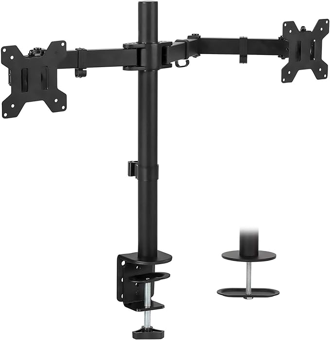Mount-It! Dual Monitor Desk Mount, 17-32", 19.8 lbs Each | Full motion arms with tilt, swivel & rotate, VESA 75x75 100x100, C-clamp and grommet base. by Mount-It