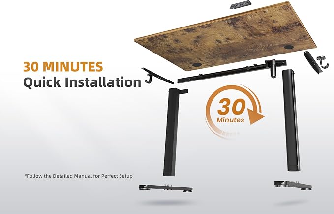 YDN 40 x 24 Inch Rustic Brown Electric Standing Desk | Adjustable Height, Sit Stand, Cable Management, Ergonomic, Home Office - Image 9