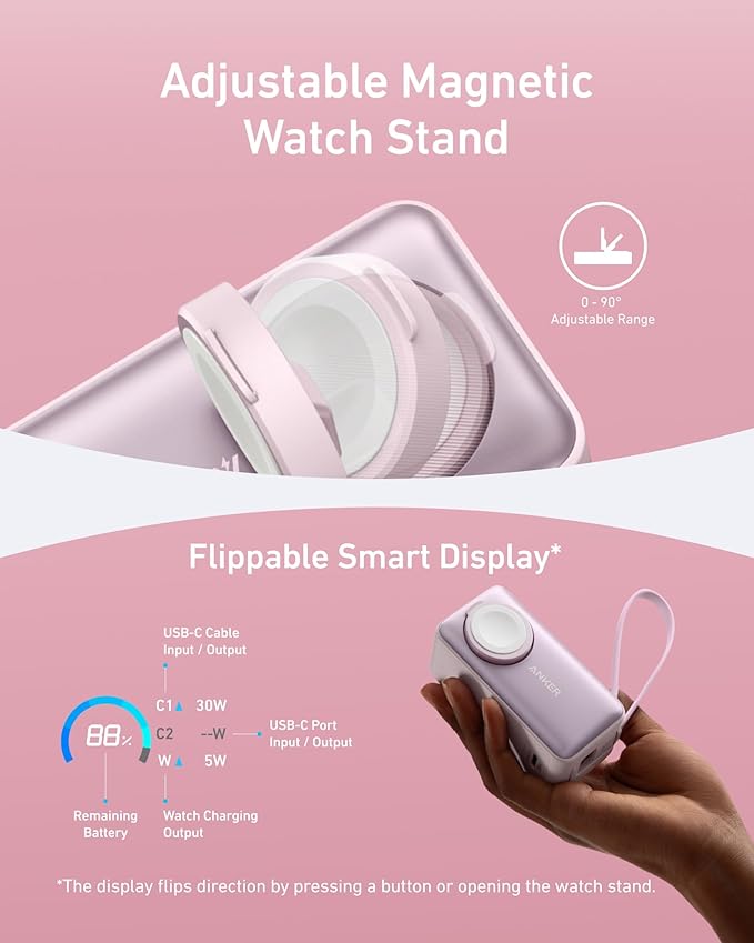 Anker MagGo Power Bank for Apple Watch, 10,000mAh 35W Max Portable Charger | Officially Certified 10,000mAh Battery Pack with Built-In USB-C Cable, for iPhone 17 Series, Samsung, iPad, AirPods, and More - Image 5