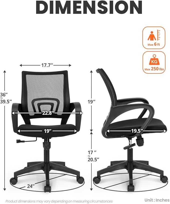 NEO CHAIR Office Computer Ergonomic Mid-Back Mesh Desk Chair, Black 2pack | Breathable Mesh Back with Lumbar Support, Height Adjustment, Smooth Rolling Casters for Home Office, Study or Gaming Setup - Image 3