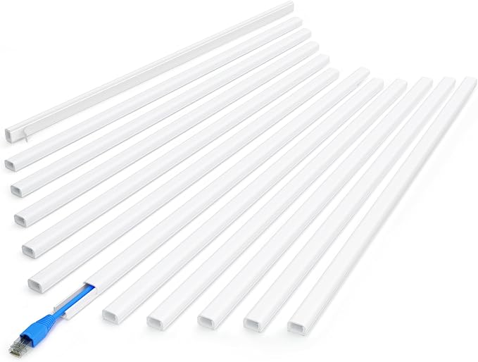 ZhiYo 204" White Cord Cover for 1 Wire, Mini Size, 0.5" W x 0.3" H | Fits 1 Cat6 Cable, Ideal for Door Frame Corners, Low-Profile Design Blends In, 12 Pack (17" Each), Self-Adhesive, Paintable by ZhiYo