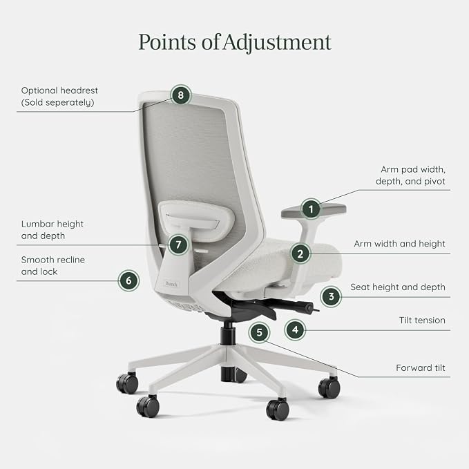Branch Ergonomic Chair Pro, Mesh Office Chair with 14 Points of Adjustment | Height, Depth and Tilt Adjustable, 5D Armrests, Forward Tilt, Smooth Recline, and Lumbar Support, Ivory Boucle - Image 4