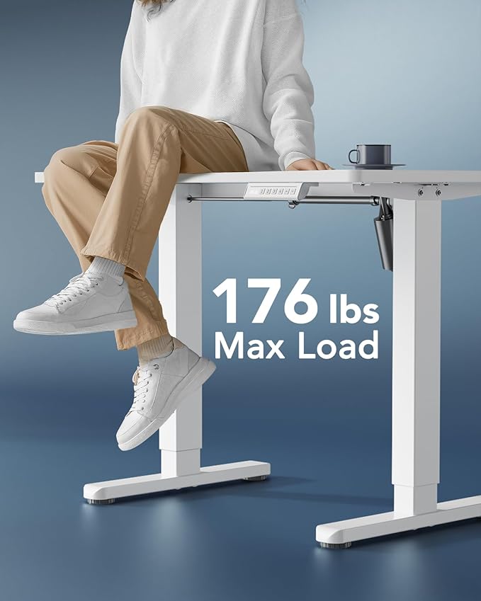 HUANUO Electric Small Standing Desk, Whole Piece Desktop, Adjustable Height Computer Desk, 4 Height Memory Settings, Sit Stand Up Desk for Home Office, 35" x 20", White - Image 4