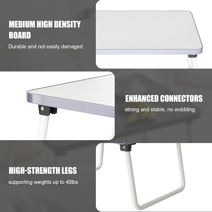 Foldable Lap Desk, Laptop Stand Bed Table Tray for Couch | Portable Breakfast Serving Tray, Lightweight Mini Lap Table, Works Great as Tablet Desk for Working, Reading & Writing, White - Image 6