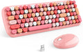 MOFII Wireless Keyboard and Mouse Combo, 2.4GHz Retro Typewriter Keyboard and Cute Mouse for Computer PC Desktops Laptop Windows(Pink Mix) by MOFII