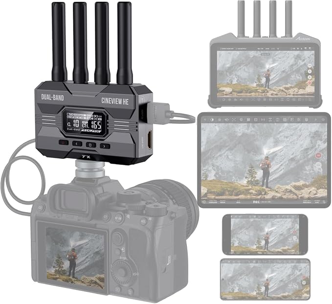 Accsoon CineView HE Wireless Video Transmission System, HDMI Video Transmitter, Dual-Band 1080p60 1200ft Range 60ms Latency, 4 Apps Monitoring, Compatible with Cineview M7 Pro/2 SDI/SE-One HE TX Only by Accsoon