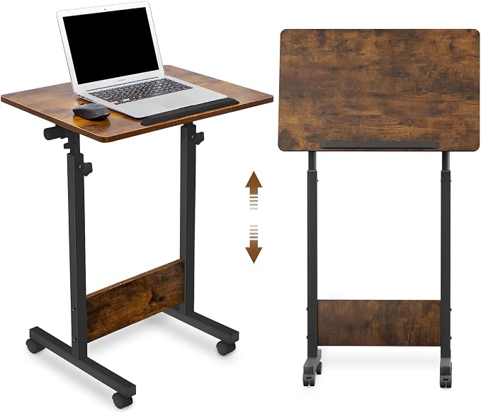 KOUPA Height Adjustable Flip Standing Desk with Wheels,24Inch | Portable Rolling Mobile Desk , 360° Flip Top, Sturdy Steel Frame, for Home Office, Small Spaces,Height 32"-47" Rustic Brown by WelcometoKOUPA