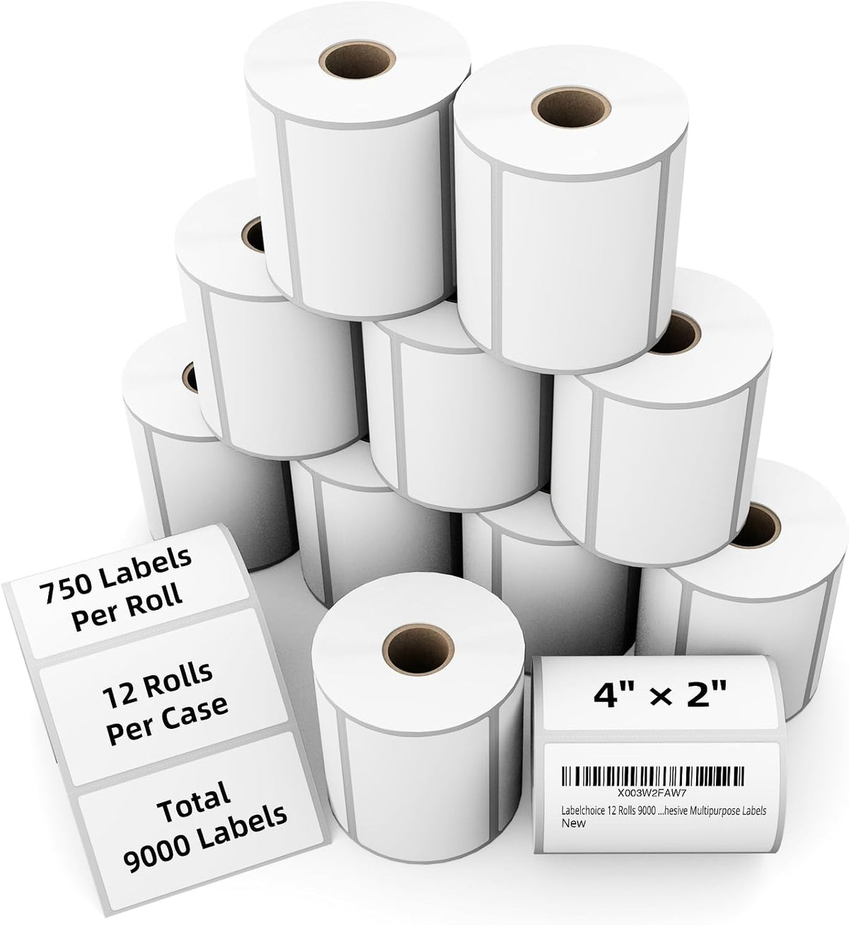 4"x2" 3-Proof Direct Thermal Barcode Shipping Labels for Zebra LP2844 GK420D GK420T ZD421 ZD420, 12 Rolls 9000 Pcs 2x4 Strong Adhesive Return Address Label Used with Rollo MUNBYN Arkscan by LabelChoice