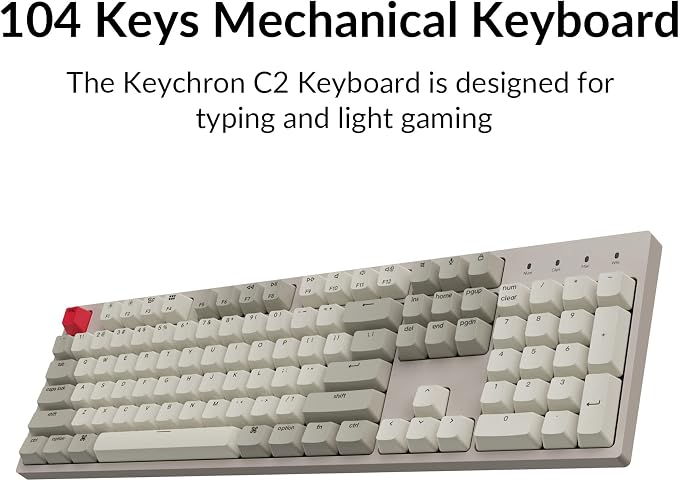 Keychron C2 Full Size Hot-swappable Wired Mechanical Keyboard Compatible with Mac, Keychron Brown Switch, 104 Keys ABS Retro Color Keycaps Gaming Keyboard for Windows, USB-C Type-C Braid Cable - Image 8