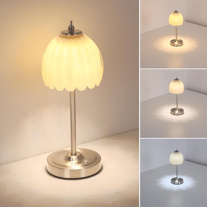 Shenmoyl Tulip Table Lamp with 5200mAh Battery & Touch Control, Cordless Small Table Lamp with 3 Colors, Dimmable Rechargeable Table Lamps for Living Room, Bedroom, Desk, Bedside (Creamy Yellow Tulip) by Shenmoyl