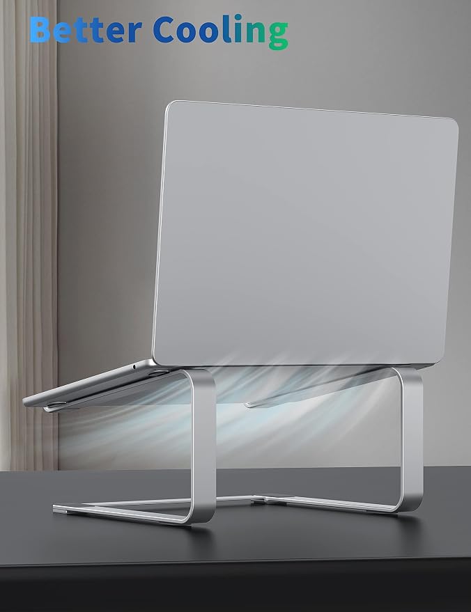SOUNDANCE Laptop Stand for Desk, Ergonomic Metal Computer Riser for 12-17.3 Inch Laptops, Heavy Duty Stable Desktop Holder, Improves Eye Level & Workspace Organization, Silver - Image 5