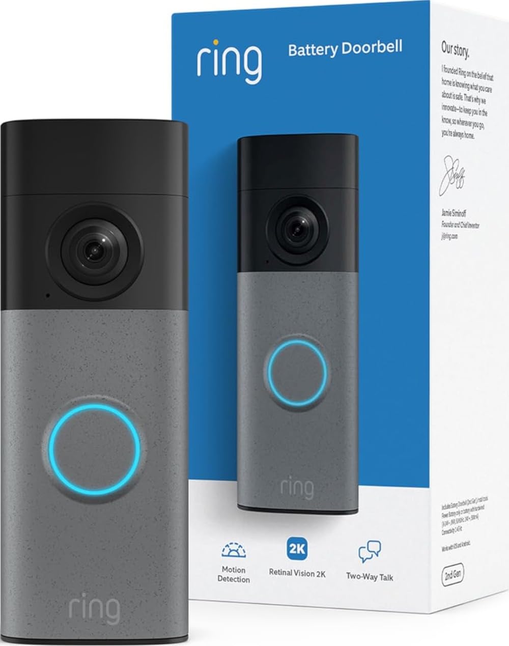 Ring Battery Doorbell 2K (newest model) Retinal 2K with wide-angle video, up to 6x Enhanced Zoom, Two-Way Talk, and Built-In Battery, Speckled Gray - Image 2