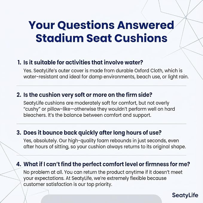 Extra Thick Stadium Seat Cushion - Bleacher Seat Cushion, Stadium Cushion | Waterproof, 2.8" Bleacher Cushions for Adults, Lightweight Stadium Seat Pad, 2-Pack Gray Portable Seat Cushion with Handle - Image 2