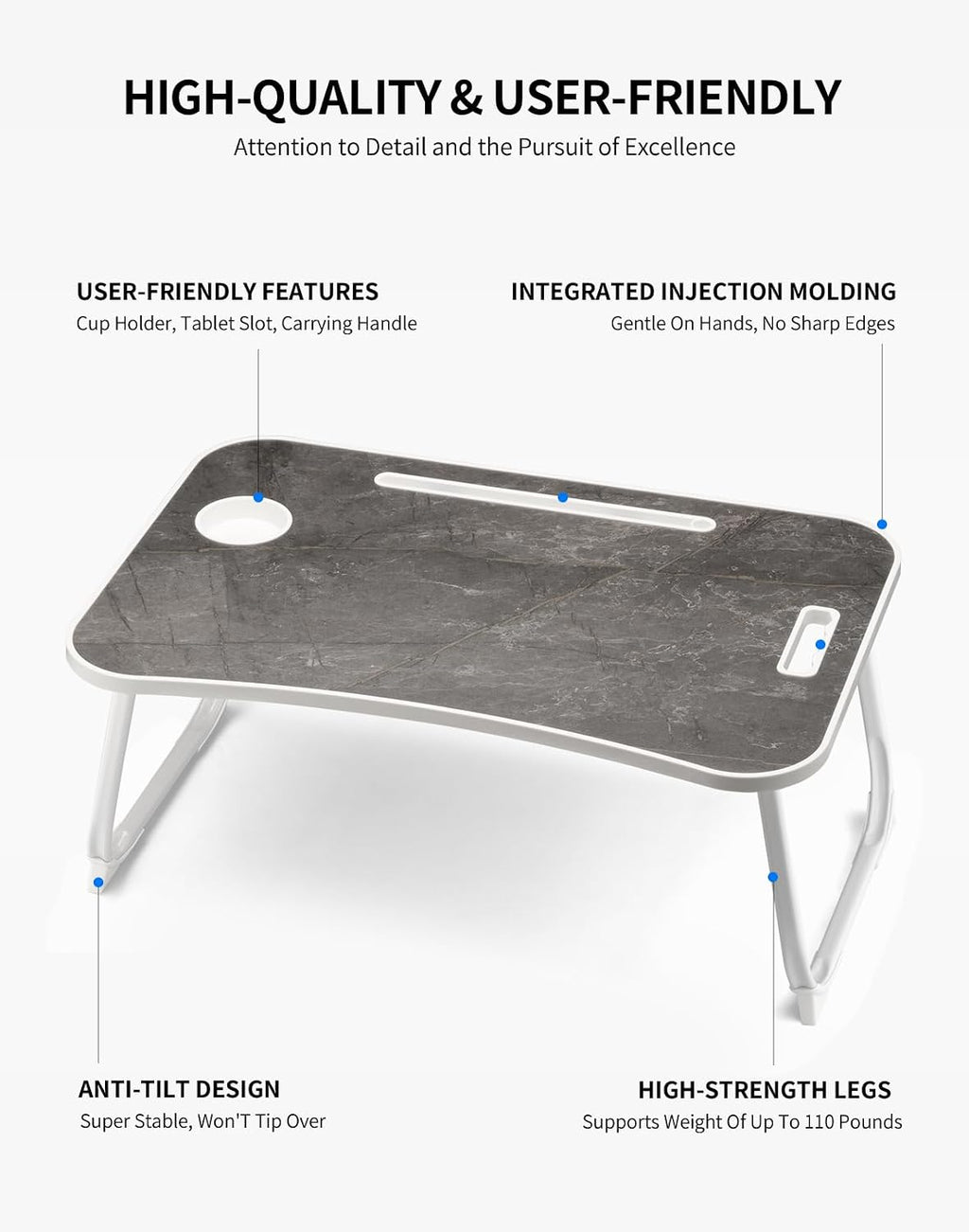 Foldable Lap Desk, Bed Desk, Bed Table & Laptop Stand w/Cup Holder - Image 5