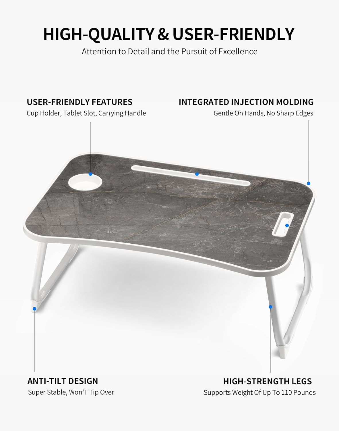 Foldable Lap Desk, Bed Desk, Bed Table & Laptop Stand w/Cup Holder - Image 5