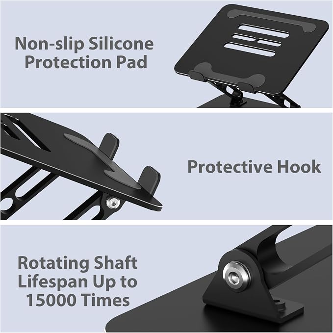 Adjustable Laptop Stand for Desk, Metal Laptop Riser Holder | Portable Desktop Book Stands, Foldable Ventilated Cooling Computer Notebook Stand Compatible with 10-15.6” Laptops, Tablets - Image 6