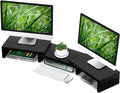 TAVR Monitor Stand Riser, Office Desktop Organizer Stand for 2 Monitors | Adjustable Length and Angle 3 Shelf, Extra Long Multifunctional Wooden Stand up to 43.3" fit Computer, Laptop, TV, Black by TAVRFurniture