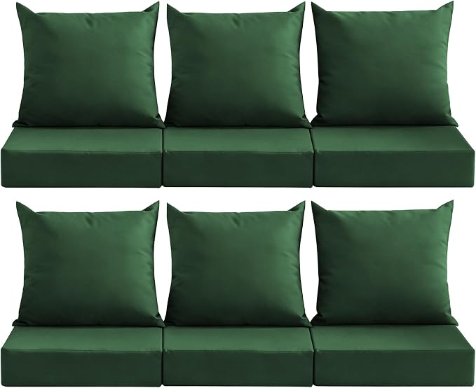 Outdoor Deep Seat Cushion Set, 24x24 Inch Water-Resistant & Fade-Resistant Outdoor Chair Cushions, Patio Furniture Cushions with Removable Cover for Patio Chair, Sofa, Forest Green (Set of 6) by MuaMelop