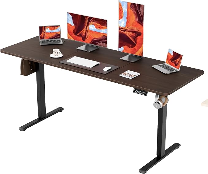 67"x24" Standing Desk, Height Adjustable Sit-Stand Home Office, Walnut | Electric Adjustable Standing Desk, Sit to Stand Computer Office Desk with Splice Board, Memory Preset, Lifts 28.7''-46.5" by ERGOMAKER