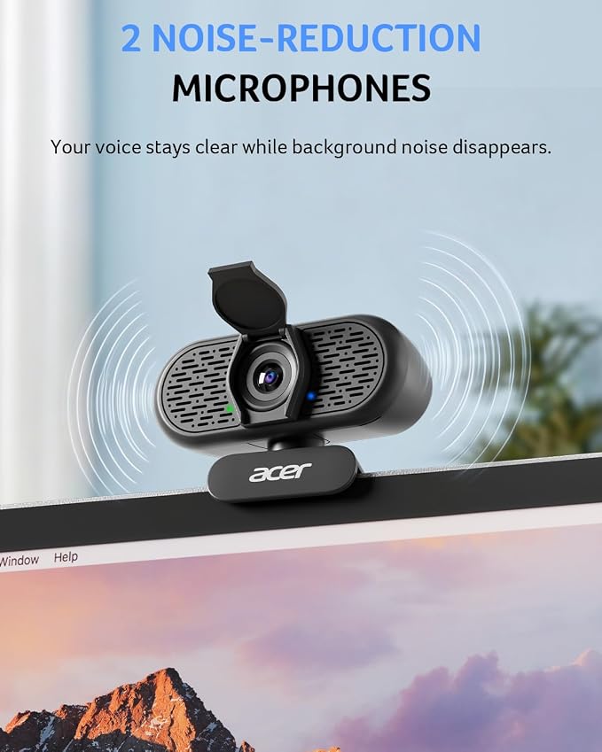 Acer 1080p Webcam USB Plug and Play Webcam for PC with Noise Cancellation Microphones Computer Camera for Desktop Streaming Gaming Online Meeting Wide Angle Privacy Cover A-to-C Adapter Easy Setup - Image 3